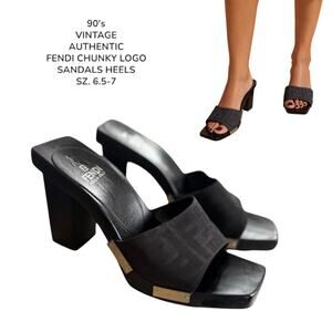 90's‎ vintage Fendi platform Logo chunky sandals heels sz. 6 1/2-7.